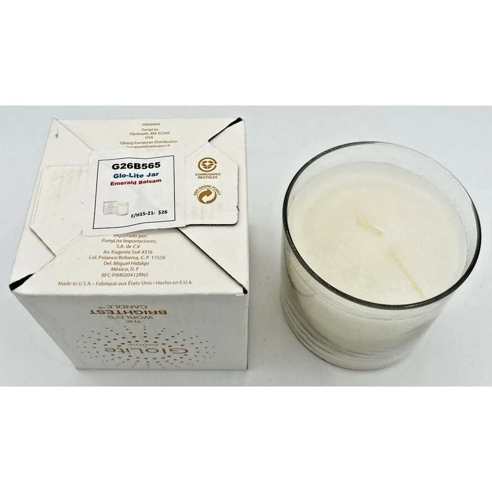 Partylite Glo-Lite Jar Emerald Balsam Candle New in‎ Box P2E/G26B565
